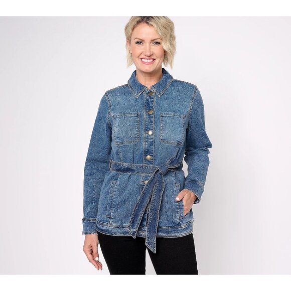 Isaac Mizrahi Live! Jackets & Blazers - Isaac Mizrahi Live Indigo True Denim Jacket with Waist Tie Plus Size 3X Indigo